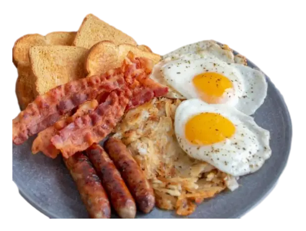 2 Eggs, Home Fries, 3 Bacon or Sausage and Butttermilk Biscuit